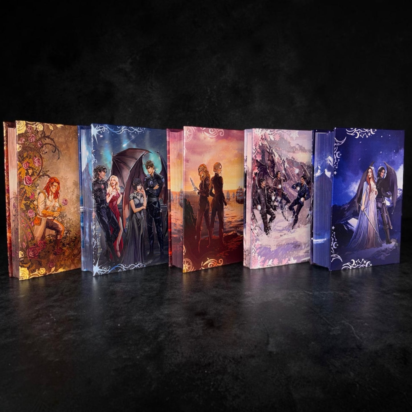 ACOTAR Rebind Set X Anna Stone - Bundle Preorder - Faux Leather Rebinds - Sprayed Edges - Custom End Papers